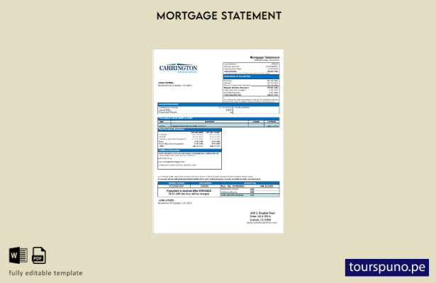 listo para imprimir el extracto de hipoteca del banco USA Carrington Mortgage Se